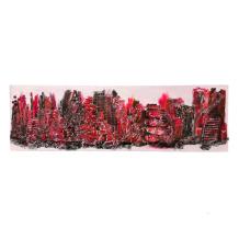 Skyline van stad - roze en rood - abstract - 120 x 40 cm