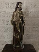 Schöne Statue von Joseph mit Jesus auf dem Arm, Polystone in Holzoptik