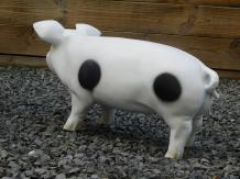 Sparschwein - Polystone - 28 cm - weiß mit schwarzen Punkten