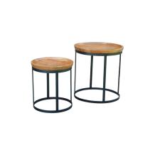 Set van 2 robuuste tafels - hout met zwart metalen onderstel