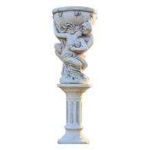 Man en vrouw met schaal - op sokkel - steen - 140 cm