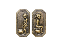 Gietijzeren toiletbordjes – man & vrouw – brons look – set van 2