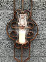 Gietijzeren wandornament - kaarshouder met glas - rustiek