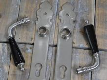 Garniture de porte d'entrée assortie PZ92 nickel - style 1930, garniture de porte avec poignées en céramique noir antique.