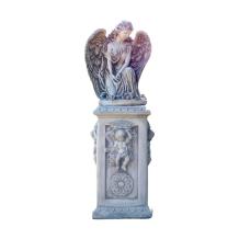 Engel met vleugels op engel-sokkel – 113 cm – klassiek steen