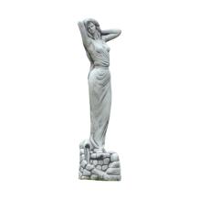 Vrouw op waterloop - stenen beeld - 70 cm - klassiek wit