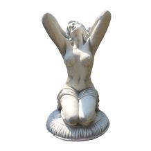 Blote knielende vrouw - stenen beeld - 63 cm - klassiek wit