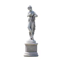 Tuinbeeld vrouw op ronde sokkel - 88 cm - steen - klassiek