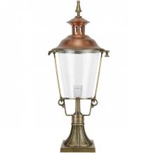 Lamp messing en koper - rond glas - op voet - borderlamp