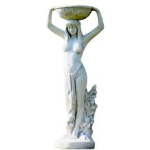 Vrouw met schaal - stenen beeld - 120 cm - klassiek wit