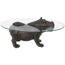 Exklusiver Couchtisch, Hippopotamus, spezieller ''Hippo''-Tisch mit Glasplatte