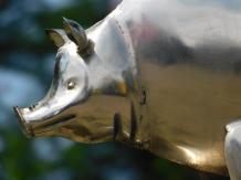 Statue Cochon, métal, couleur chrome