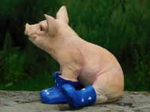 Cochon - polystone - 28 cm - bottes bleues - drôle