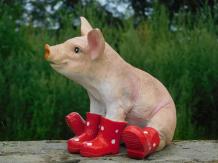 Cochon - polystone - 28 cm - bottes rouges - drôle