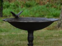 Bain d'oiseaux XL - avec oiseau - fonte - marron foncé