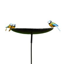 Vogelbad met pimpelmeesjes - 2 om 1 - metalen tuinsteker