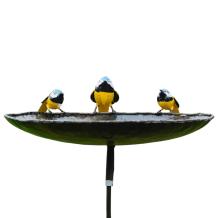 Vogelbad met 3 pimpelmeesjes - metalen tuinsteker - 85 cm