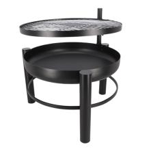 Vuurschaal met BBQ rooster - zwart - metaal - 69 cm