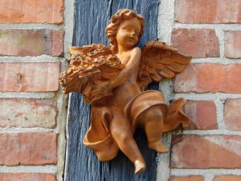 Wand Engel met Bloemen - 30 cm - Gietijzer