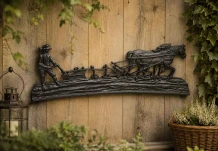 Wandornament gietijzer - boer met paard en ploeg - landelijk