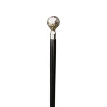 Wandelstok met nikkelen handknop en zwarte houten steel