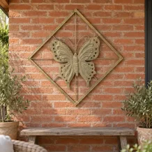 Metalen wandornament met vlinder – 100 × 100 cm – landelijk