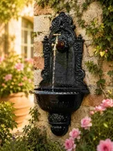 Wasbak voor buiten - klassieke wandfontein - zwart aluminium