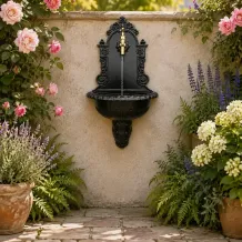 Fontaine murale – 80 cm – aluminium noir avec robinet en laiton