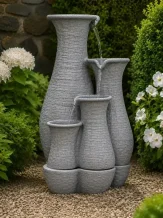 Wasserspeier mit 4 Krügen – Stein – Gartenbrunnen – 70 cm