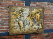 Metalen wandornament - wereldkaart in 3D - 120 x 80 cm