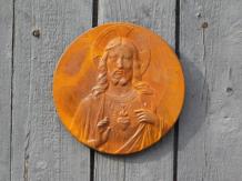 Wanddekoration aus Gusseisen - Jesus - rund - rustikal