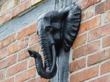 Wanddecoratie - olifantenkop - polystone - zwart - in detail