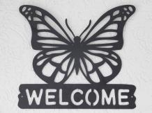 Wanddekoration aus Metall – Schmetterling – „welcome“ – schwarz