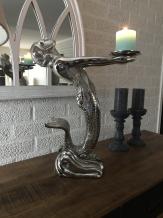 Meerjungfrau als Halter, z.B. als Kerzenständer, Aluminium mit Nickel/Chrom-Optik