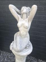 Sirène - statue en pierre - 65 cm - détaillée - blanche