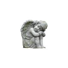 Zittende engel - polystone beeld - 36 cm - klassiek wit