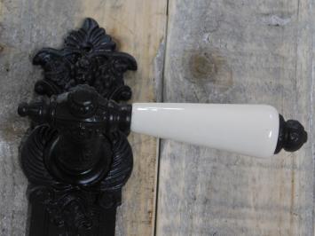 Deurset: deurknop met Nippon porseleinen handvat in crème wit + 1 + 2 Belli deurknop backplates engel, antiek ijzer, de kleur is zeer donker bruine antiek. pz92.