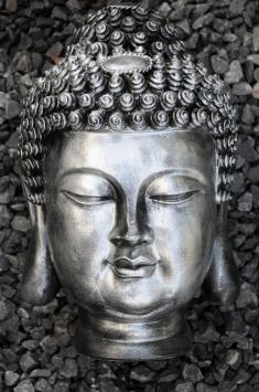 Buddha - Indonesischer Kopf - Polystone Statue - grau/silber