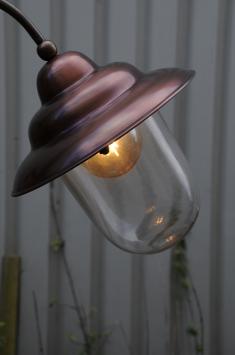 Retro wandlamp, van koper+ messing en glas.