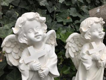 2er Set Engel mit Kreuz - Polystone - 24 cm - weiß
