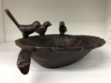 Bain d'oiseaux en fonte avec 3 oiseaux – en forme de feuille – 31 cm
