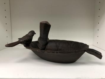 Bain d'oiseaux en fonte avec 3 oiseaux – en forme de feuille – 31 cm