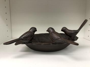 Bain d'oiseaux en fonte avec 3 oiseaux – en forme de feuille – 31 cm