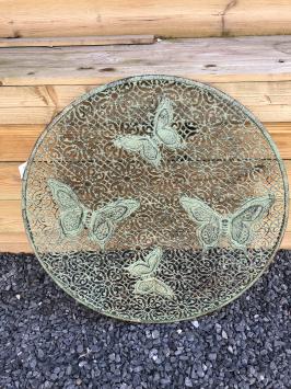 Wanddekoration aus Metall - Schmetterling - rustikales Grün - rund