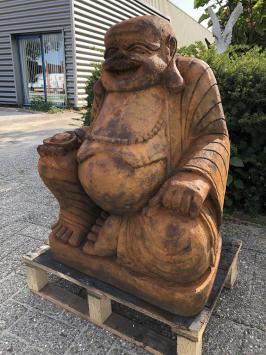 Buddha - Steinstatue - 80 cm - lachend - oxidfarben