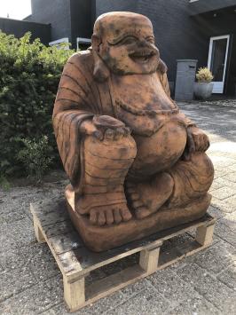 Buddha - Steinstatue - 80 cm - lachend - oxidfarben