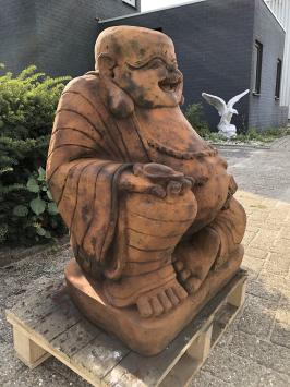 Buddha - Steinstatue - 80 cm - lachend - oxidfarben