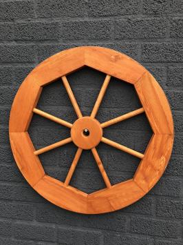 Houten wagenwiel - donkerbruin - metalen strip - antiek