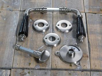 Ensemble de quincaillerie pour porte de toilettes - poignées de porte + serrure rotative, nickel mat
