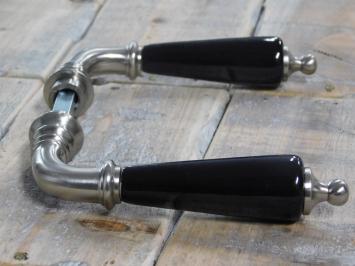 Ensemble de quincaillerie pour porte de toilettes - poignées de porte + serrure rotative, nickel mat